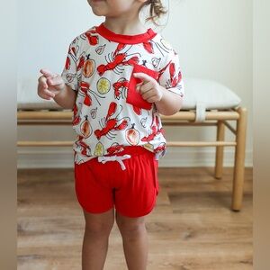 Southern Slumber Crawfish Bamboo Varsity Short Set - T-shirt & Shorts Size 6Y